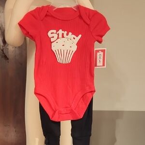 Kidgets Red and Black Bodysuit with Cupcake Design